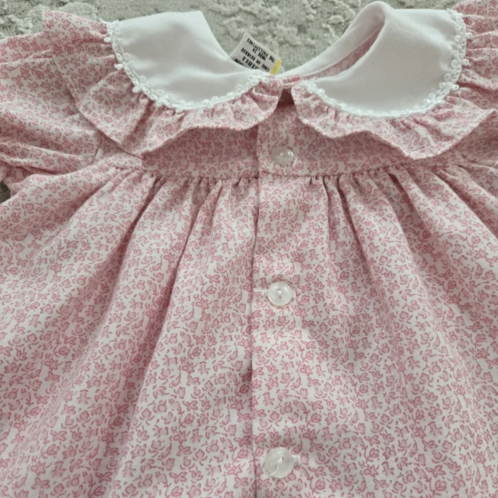 Vintage 1980s-1990s Pink Ruffled Baby Dress And Bloomers Set
